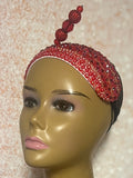 Red Beaded Crystal Fascinator Headband Half Hat, Church and Special Occasion Headpiece