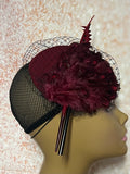 Burgundy Fascinator Cocktail Half Hat for Church, Weddings, Tea Parties and other special occasions