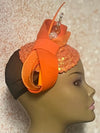 Orange Sequin Felt Small Half Hat Fascinator for Church Head Covering, Wedding, Tea Party, Mother of the Bride, and Other Special Occasions