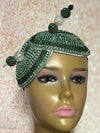 Green Beaded Rhinestone Double Cup Fascinator | Double Teardrop Half Hat for Church