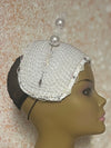 White Beaded Pearl Wide Headband Shaped Half Hat Fascinator for weddings, church and special occasions, Gift for Mom, Sister, Wife, Her