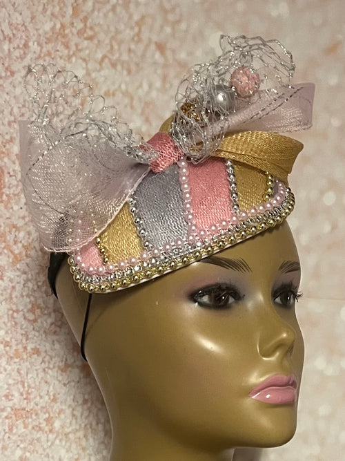 Pink, Gold, and Silver Multicolor Fascinator Half Hat, Church Head Covering, Tea Parties Weddings and other special occasion