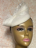 White Beaded Pearl Button Half Hat Fascinator for weddings, church and special occasions, Gift for Mom, Sister, Wife, Her