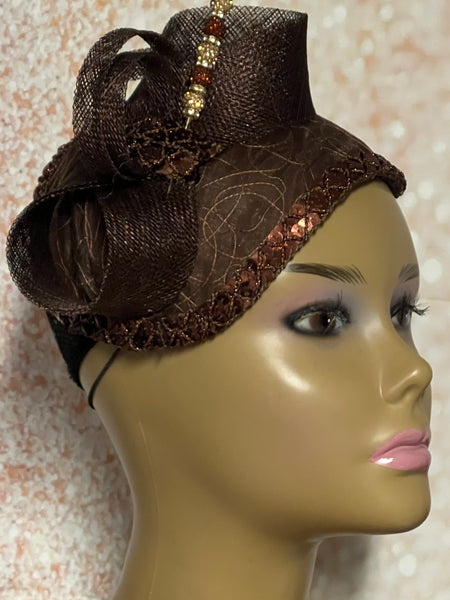 Brown Felt Flower Half Hat