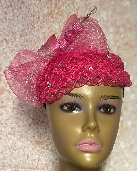 Pink Fascinator Half Hat for Church head covering, Tea Party, Wedding, and other Special Occasions