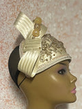 Gold/Beige Beaded  Rhinestone Fascinator Half Hat for Church, Tea Parties, Weddings and other special occasions
