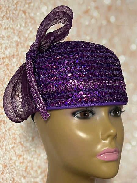 Purple Sequins and Rhinestones hat for Church, Wedding, Mother of the Bride, Head Covering, Tea Parties and other special occasions
