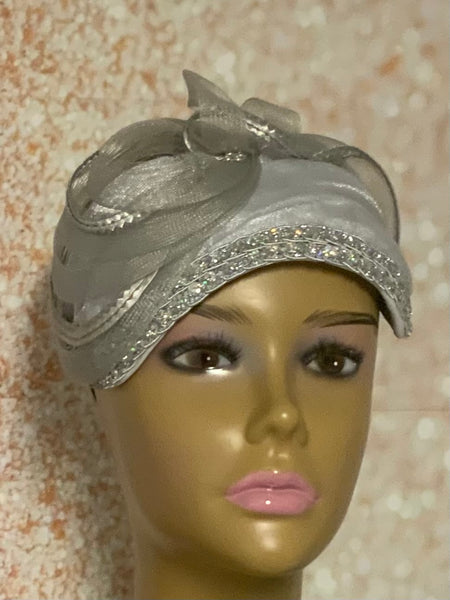 Gray Tweed Fascinator Half Hat, Button Pillbox Hat for Church head covering, Tea Party, Wedding, and other Special Occasions