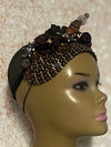 Brown Flower Beaded Rhinestones Headband-Shaped Fascinator Half Hat for Church, Tea Parties, Weddings and other special occasions