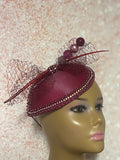 Burgundy Teardrop Fascinator Half Hat for Church, Weddings and other special occasions