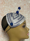 Blue and Silver Bling Teardrop Fascinator Half Hat for Church head covering, Tea Party, Wedding, and other Special Occasions
