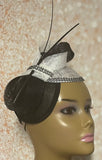 Black and White Sinamay Fascinator Half Hat for Church Head Covering, Tea Party, Wedding and Other Special Occasions