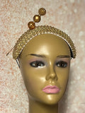 Bronze/Gold Beaded Headband-Shaped Fascinator Half Hat for Church, Tea Parties, Weddings and other special occasions