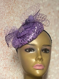 Lavender Beaded Sequin Round Button hat for Church, Wedding, Mother of the Bride, Head Covering, Tea Parties and other special occasions