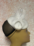 White Beaded Pearl Button Half Hat Fascinator for weddings, church and special occasions, Gift for Mom, Sister, Wife, Her