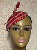 Red Beaded Teardrop Fascinator Half Hat, Church and Special Occasion Headpiece
