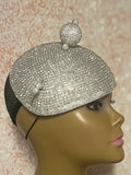 Silver Rhinestone Bling Teardrop Fascinator Half Hat, Church, Wedding, Tea Party Headpiece