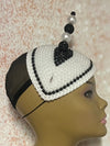 Black and White Bead Fascinator Half Hat for weddings, church and special occasions