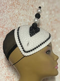 Black and White Bead Fascinator Half Hat for weddings, church and special occasions