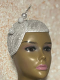White Sinamay Bling Half Hat Fascinator for weddings, church, tea parties and special occasions