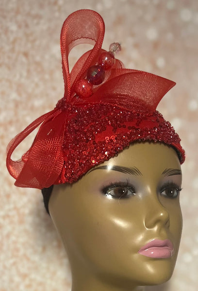 Red Formal Women Pillbox Church Hat, Red Beaded Lace Tea Party Half Hat, Mother of the Bride Wedding Hat, Perfect Gift for Mom, Wife, Her