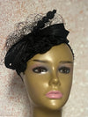 Black Satin Flower Petal Fascinator Half Hat, Weddings, Church, Tea Parties, and other Special Occasions