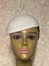 White Beaded Pearl Button Half Hat Fascinator for weddings, church and special occasions, Gift for Mom, Sister, Wife, Her