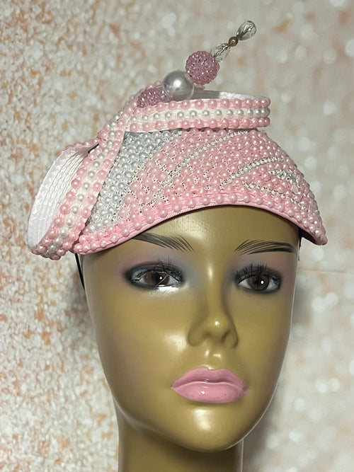Pink and White Beaded hat for Church, Wedding, Mother of the Bride, Head Covering, Tea Parties and other special occasions