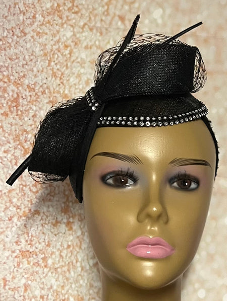 Black and White Sinamay Fascinator Half Hat for Church Head Covering, Tea Party, Wedding and Other Special Occasions
