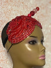 Red Beaded Double Cup Teardrop Fascinator Hat, Church and Special Occasion Headwear