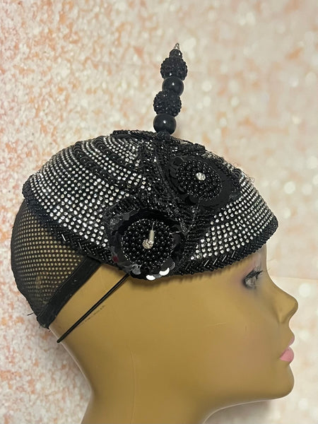 Black Beaded Flower Fascinator Hat for weddings, church and special occasions, Gift for Mom, Sister, Wife, Her