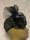 Black and White Patterned Fascinator Half Hat for Church Head Covering, Tea Party, Wedding and Other Special Occasions