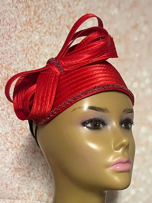 Red Satin Fascinator Half Hat for Church, Tea Parties, Weddings and other special occasions