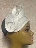 White Beaded Pearl Half Hat Fascinator with Bow for weddings, church and special occasions, Gift for Mom, Sister, Wife, Her