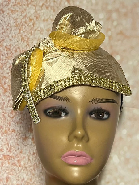 Gold Fascinator Half Hat, Church Head Covering, Headwear, Tea Parties, Weddings and other Special Occasions