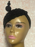Black Beaded Lace Teardrop Fascinator Half Hat for church, weddings, and other occasions