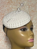 White Beaded Pearl Button Half Hat Fascinator for weddings, church and special occasions, Gift for Mom, Sister, Wife, Her