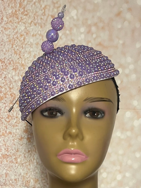 Black Beaded Half Hat Fascinator for Church and Special Occasion Headwear