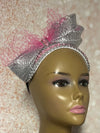 Pink and Silver Beaded Fascinator Half Hat, Church Head Covering