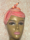 Salmon Pink and Peach Crystal Beaded Double Cup Fascinator Half Hat for Church Weddings and Special Occasions