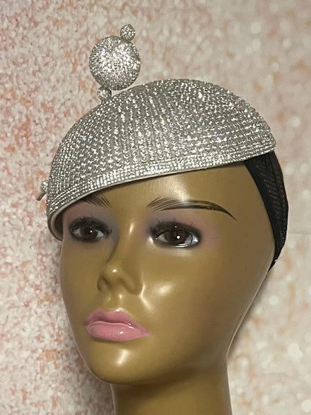 Silver Rhinestone Bling Teardrop Fascinator Half Hat, Church, Wedding, Tea Party Headpiece