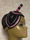 Pink and Black Beaded Rhinestone Double Cup Teardrop Beaded Fascinator