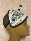 Black and White Beaded Lace Fascinator Half Hat for Church