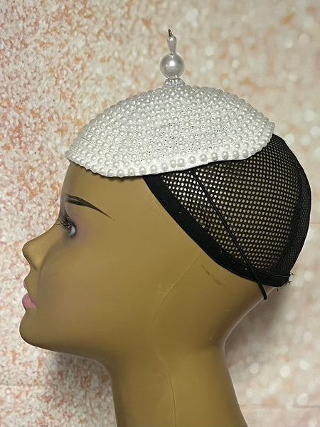 White Beaded Pearl Half Hat Fascinator for weddings, church and special occasions, Gift for Mom, Sister, Wife, Her