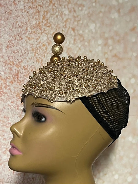 Gold Beaded Fascinator Half Hat for Church, Tea Parties, Weddings and other special occasions