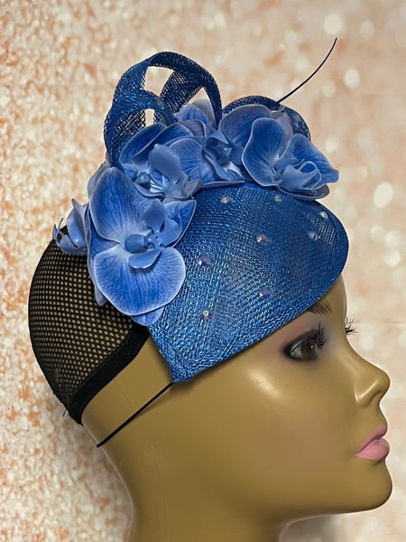Royal Blue Felt Half Hat for Church, Weddings, Tea Parties and Other Special Occasions