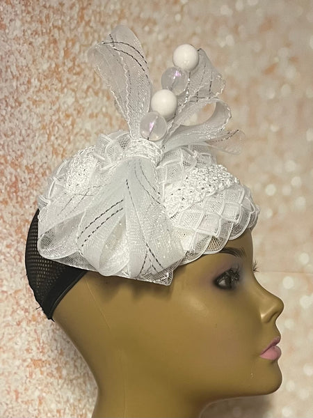 White Braided Fascinator Half Hat for Church Head Covering, Tea Parties and Other Special Occasions