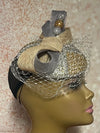 Gold and Silver Beaded Button Circle Fascinator Half Hat for Church, Tea Parties, Weddings and other special occasions