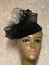 Black Sequin Circular Fascinator Half Hat for Church Head Covering, Mother of the Bride, Tea Party and other Special Occasions