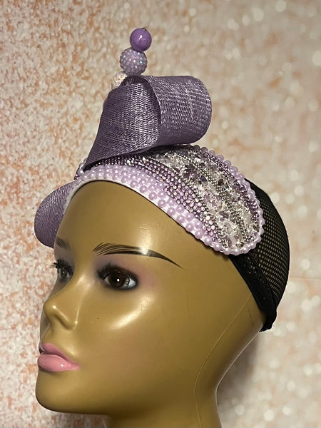 Lavender Beaded Sequin Headband Button hat for Church, Wedding, Mother of the Bride, Head Covering, Tea Parties and other special occasions
